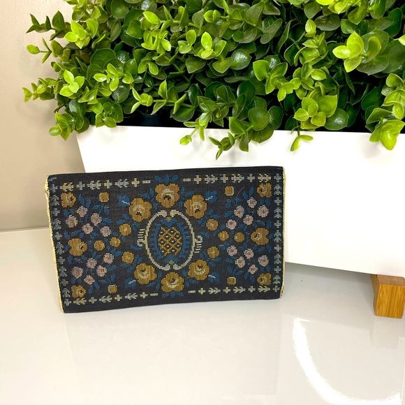 Handbags - Vintage French Tapestry Folding Clutch w/ Mirror & Compact Insert Made in France